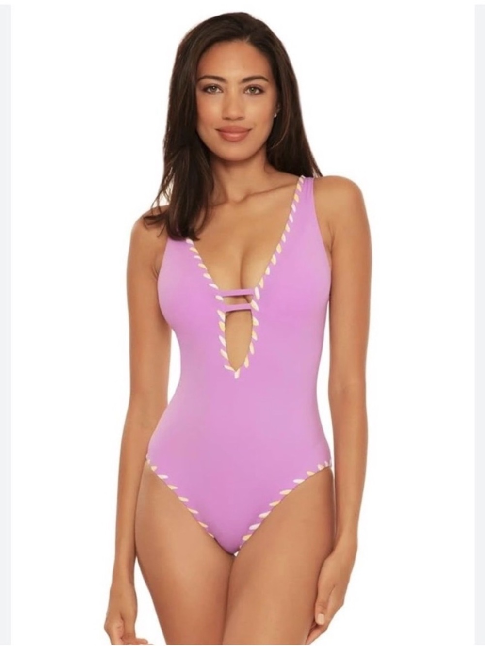 BECCA By Rebecca Virtue Camille Reversible One Piece Swimsuit Orchid/Seaglass L